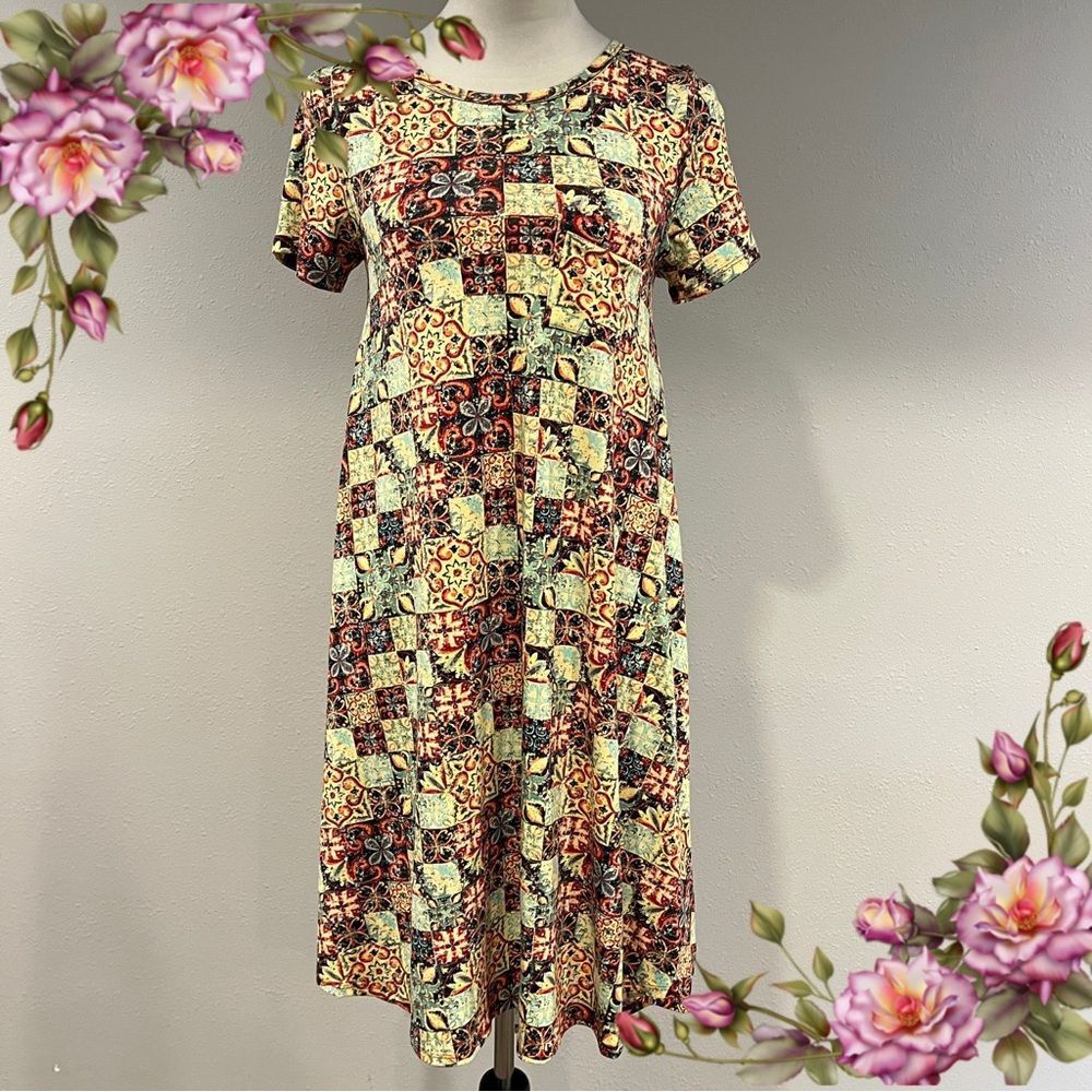 LuLaRoe Carly Floral paisley Patterned short sleeve a-line Dress size XXS